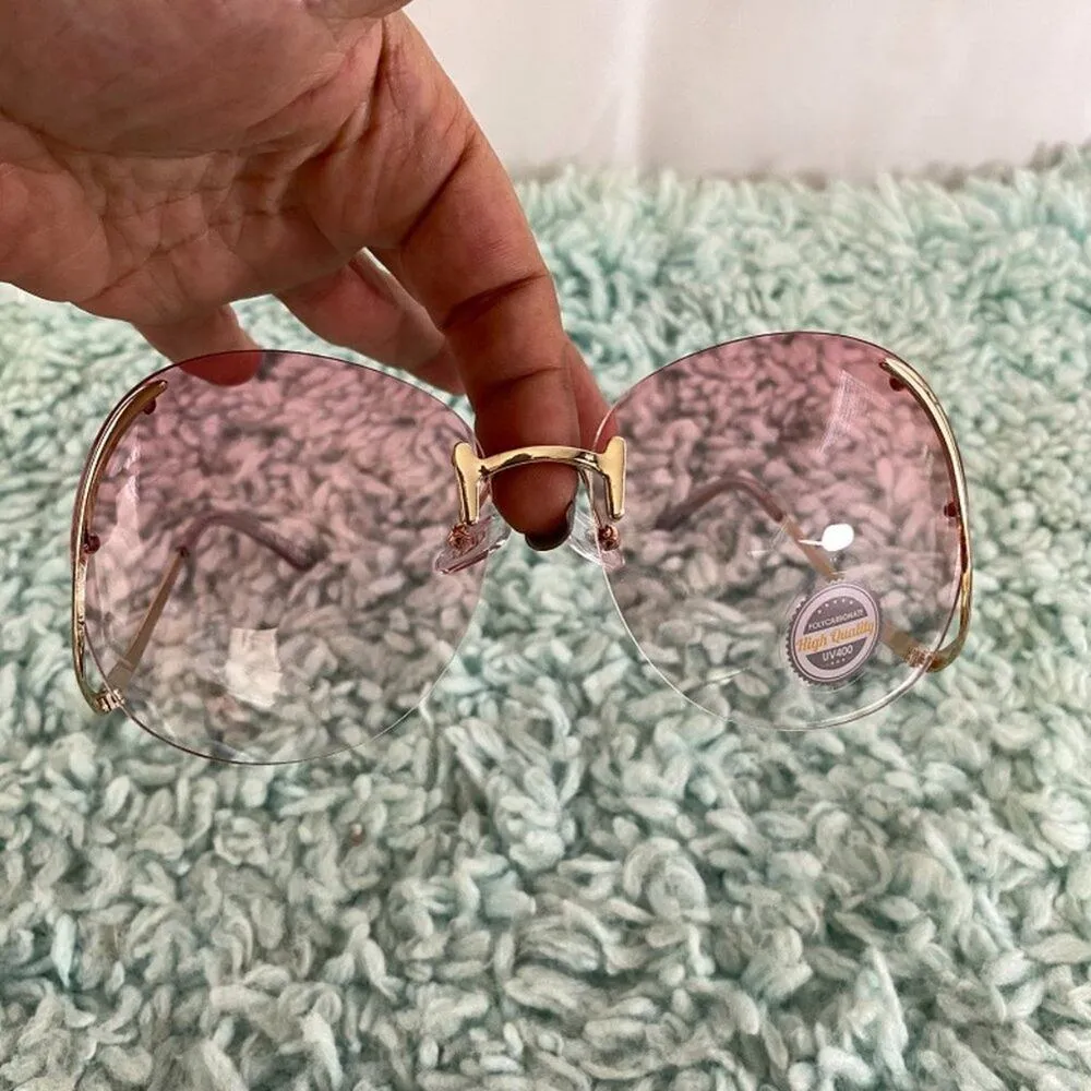 Rimless Pink Lens & Silver Sunglasses NWOT - Image 5