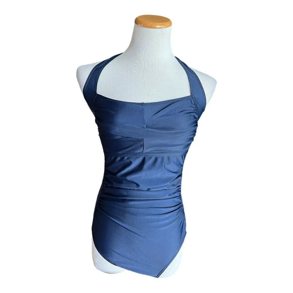 Brand New Womens Hawei Retro One Piece Navy Blue Halter Swimsuit Bathing Suit M Size M - Image 3