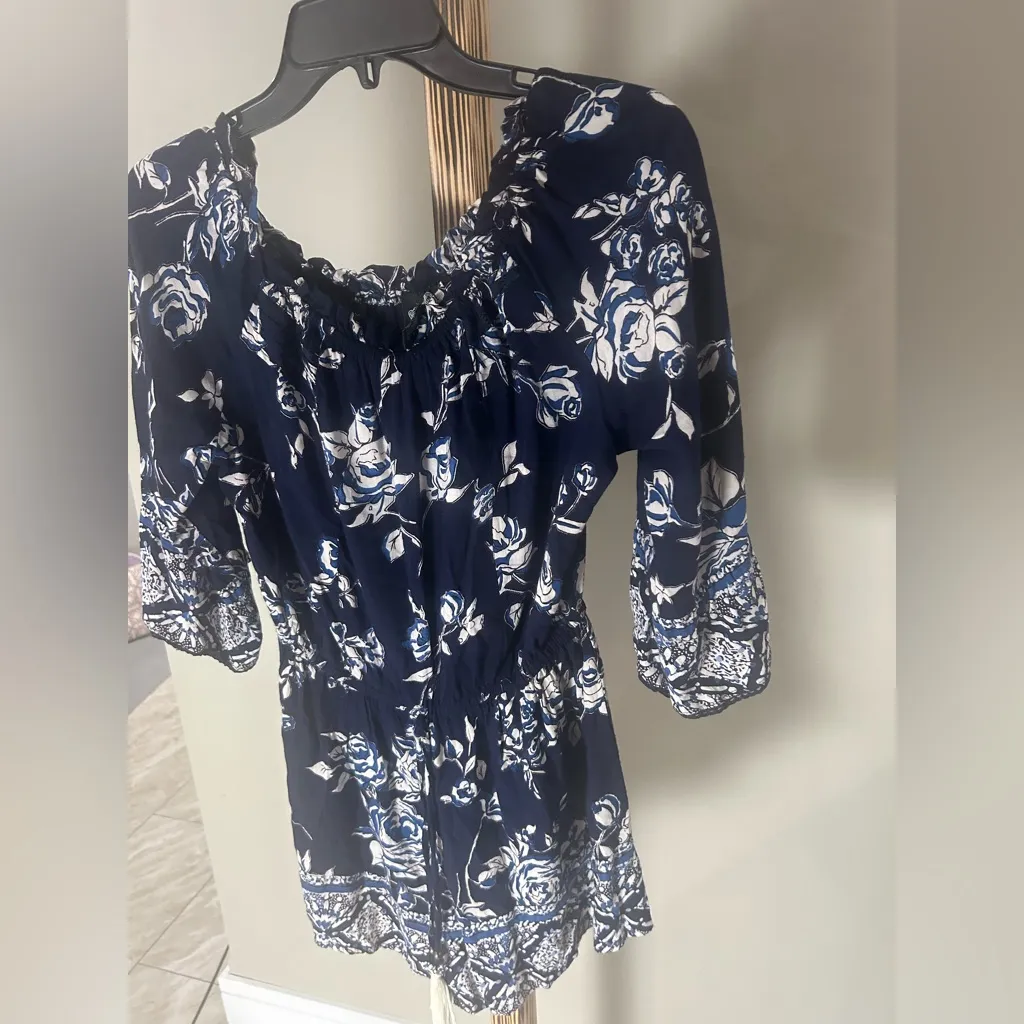 Angie Blue White Floral Boho Romper – Size Large - Image 4