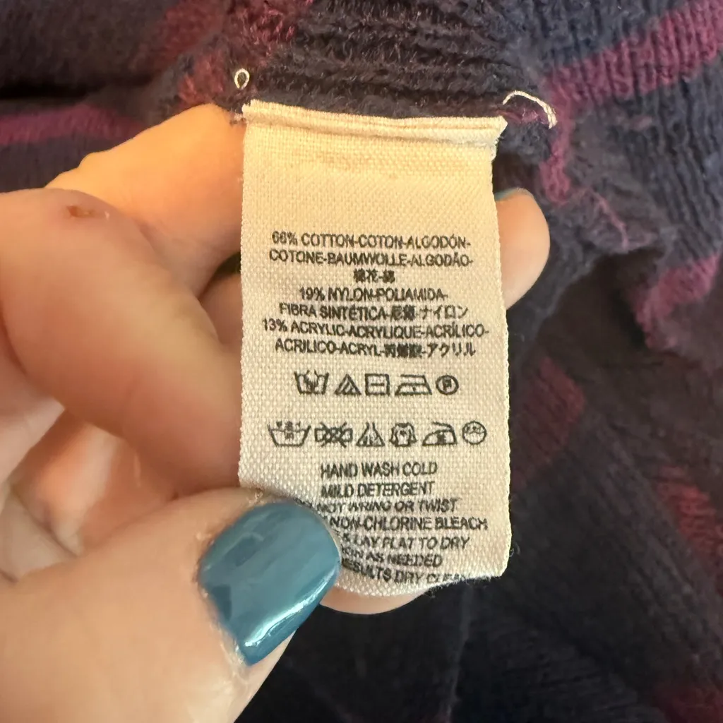 Free People Sweater Oversized Slouchy Beachy Boho Striped Navy Burgundy XS EUC - Image 5