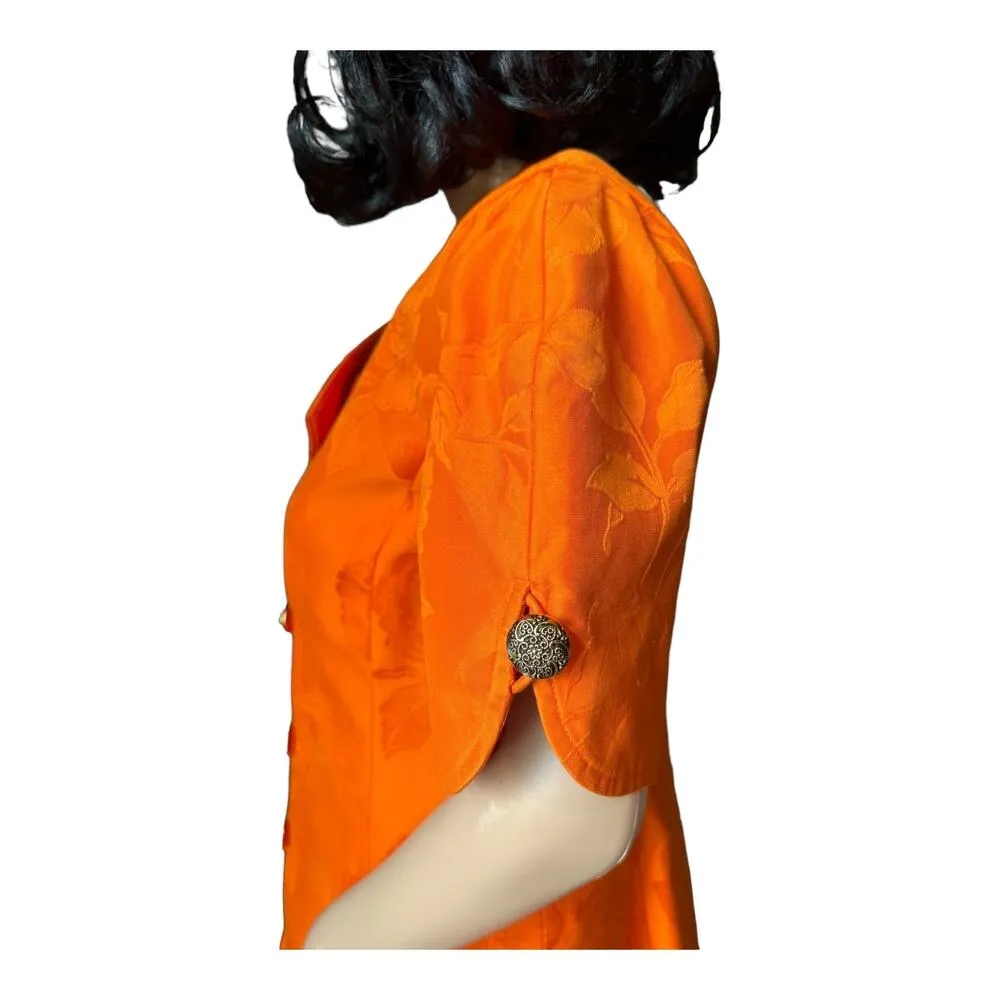 American Vintage 70's Orange Demask print short sleeved coat dress size medium - Image 8
