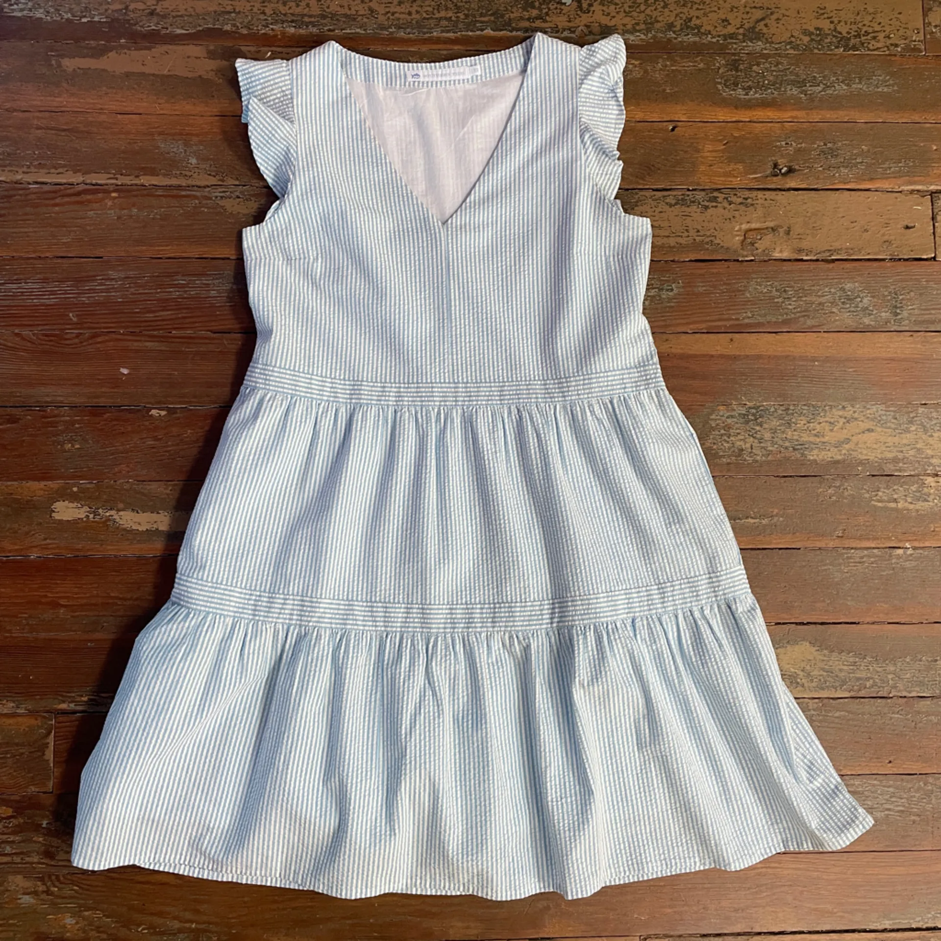 Southern Tide Evelyn Seersucker Tiered Blue & White Cotton Dress - Sz XS 💚🎀 - Image 9