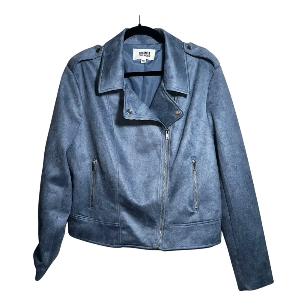 BB DAKOTA by STEVE MADDEN Blue Faux Suede Moto Jacket XXL *see description* - Image 1