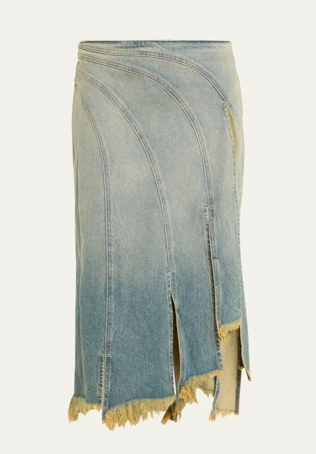 $450 NEW WITH TAGS EB DENIM Split Denim Midi Skirt‎ ( S ) Blue - Image 4