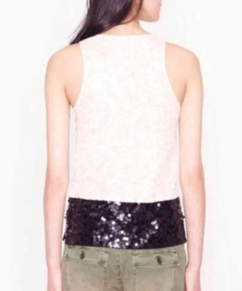 J.Crew Womens Sequin Tank Top Cream Black XS Sleeveless Silk Blend Blingy - Image 4