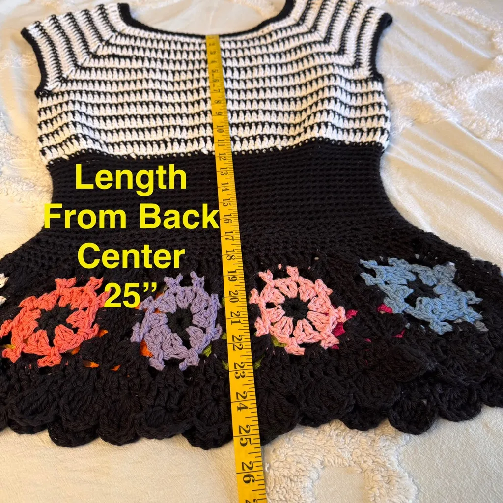 hand made blouse crochet For Women's‎ Size M/L Short Sleeve Colorful Boho Fairy Black Size M - Image 10
