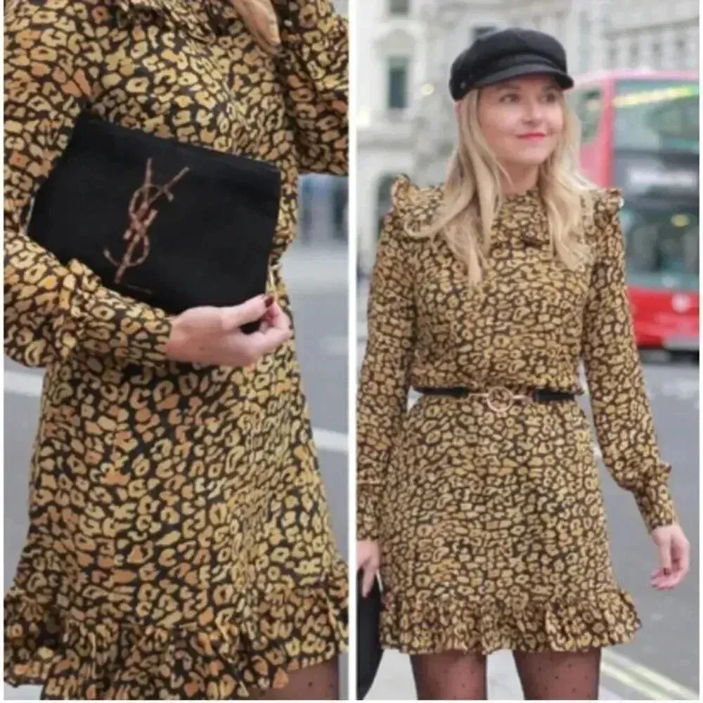 Who What Wear Target Leopard Chiffon Ruffle Dress Size Medium EUC - Image 2