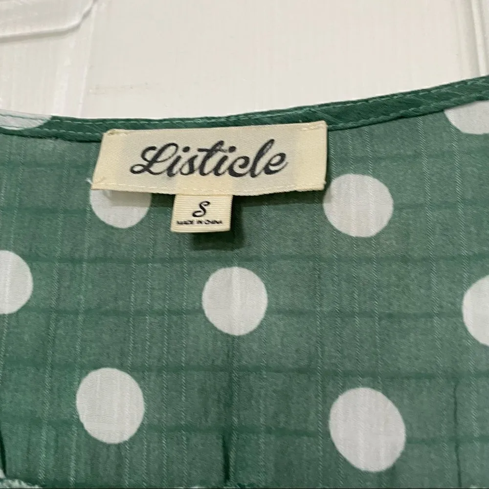 Listicle Polka Dot Button Down Green Dress Size Small‎ - Image 5