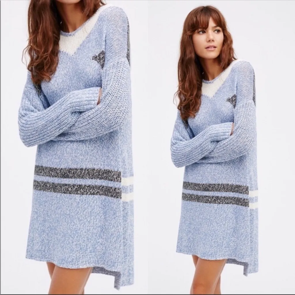 One x One Teaspoon Medium Blue Snow Drift Long Sleeve Sweater Dress‎ - Image 2