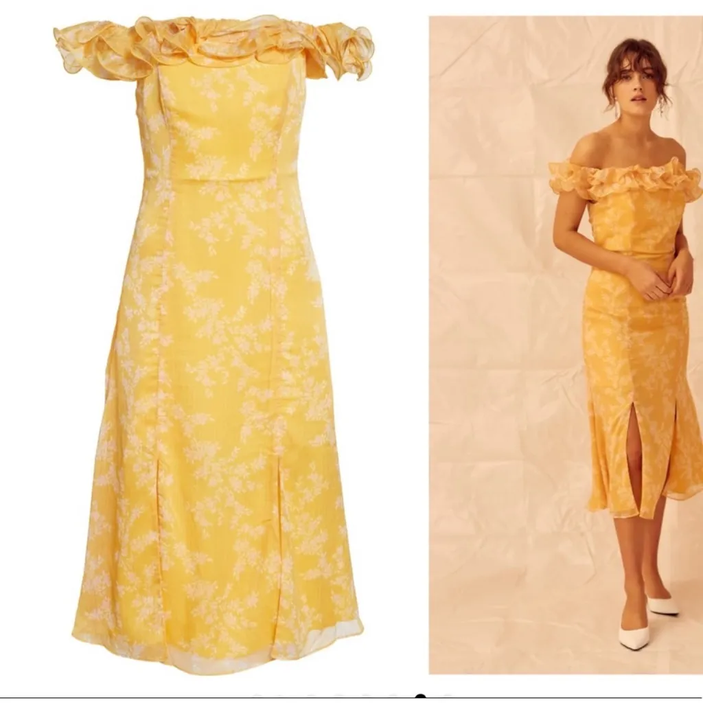 Keepsake Embrace Ruffle Off Shoulder‎ Midi Dress Small - Image 2