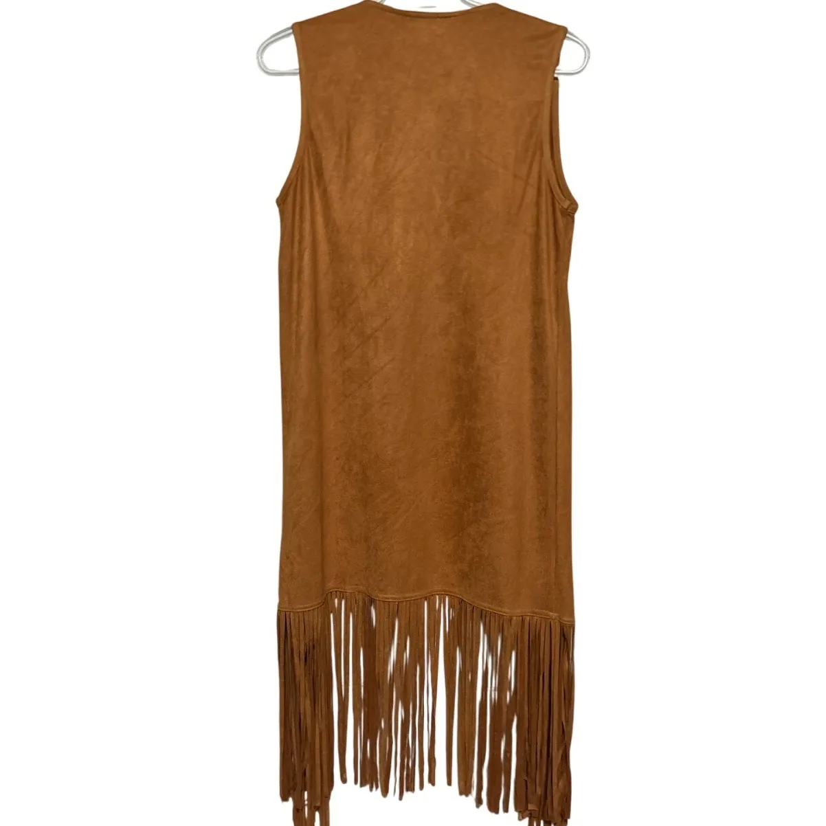 Ontwelfth Women's Waterfall Collar Faux Suede Fringe‎ Hem Vest Size S Brown - Image 3
