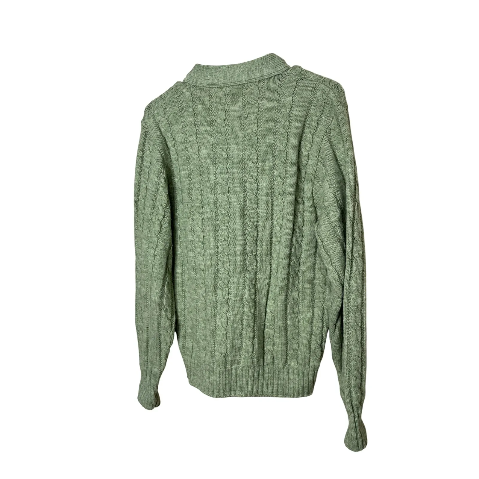 Vintage Jantzen Green Cable Knit Cardigan Sweater Medium V-Neck Button Front - Image 6