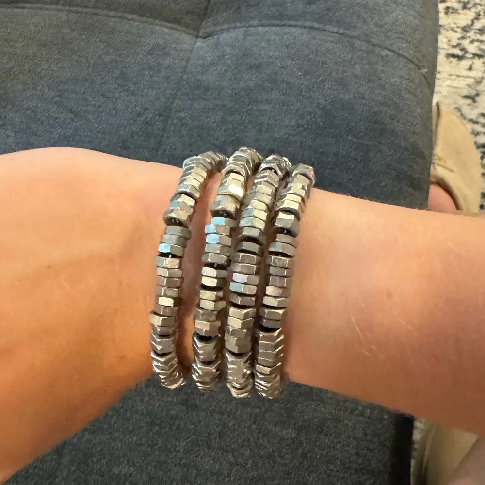 Silver hex Nut Hard Ware Metal Coil Bracelet - Image 8