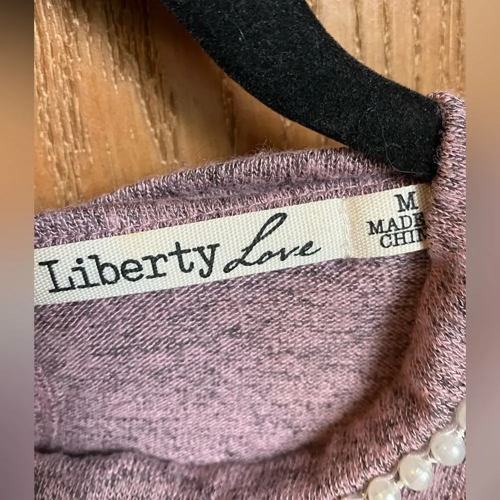 Liberty love mauve blouse with beaded necklace collar size medium - Image 4