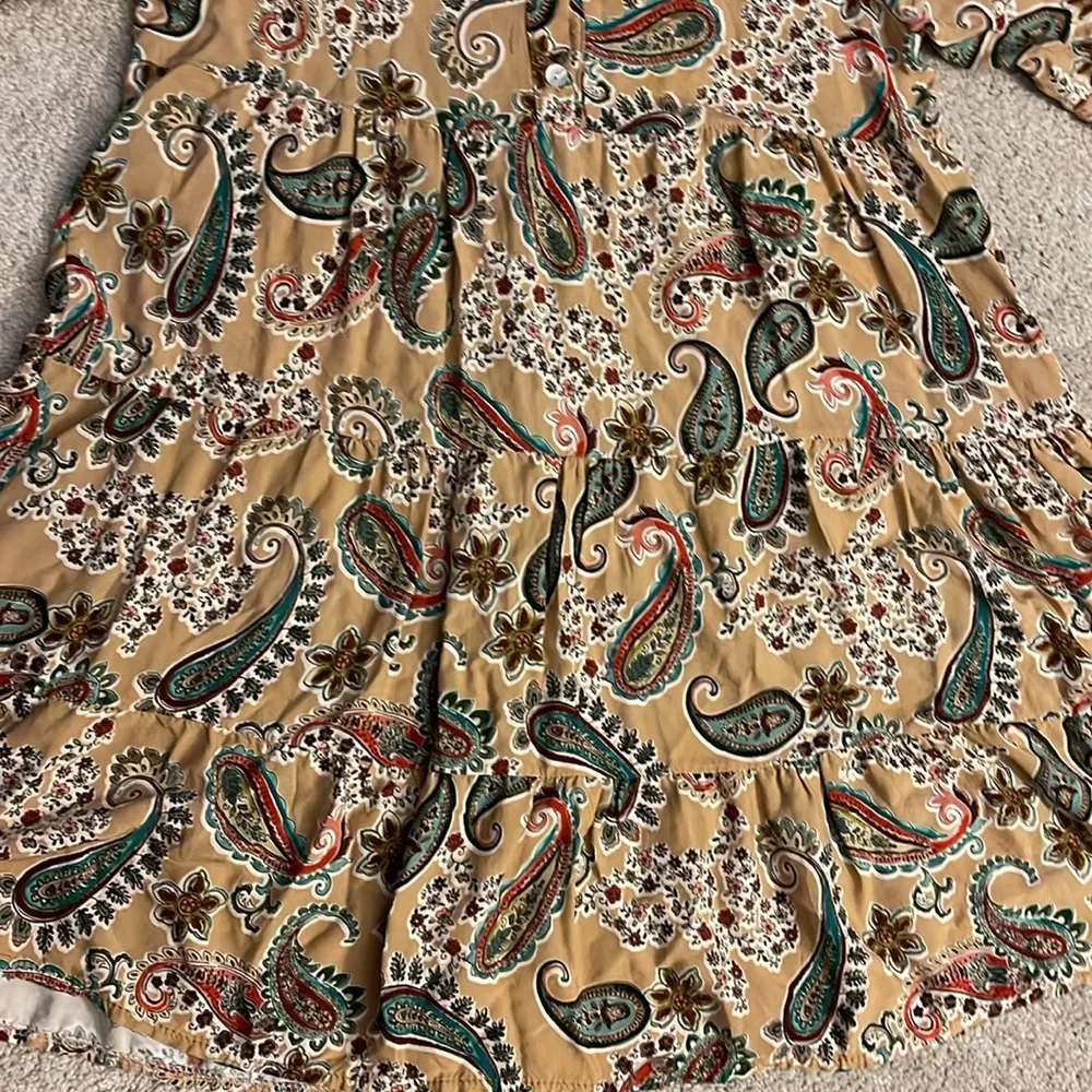 Women’s M.M Muenchen Germany unique find tiered tan flowy midi dress size medium - Image 5