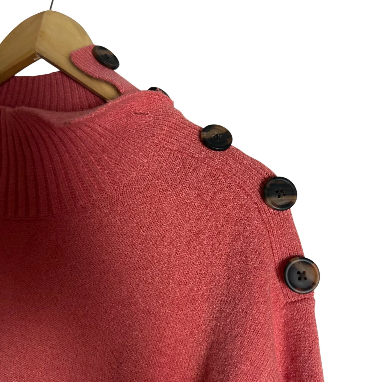 Anthropologie Margarita Pink Button Mock Neck Long Sleeve Tunic Sweater Size M - Image 6