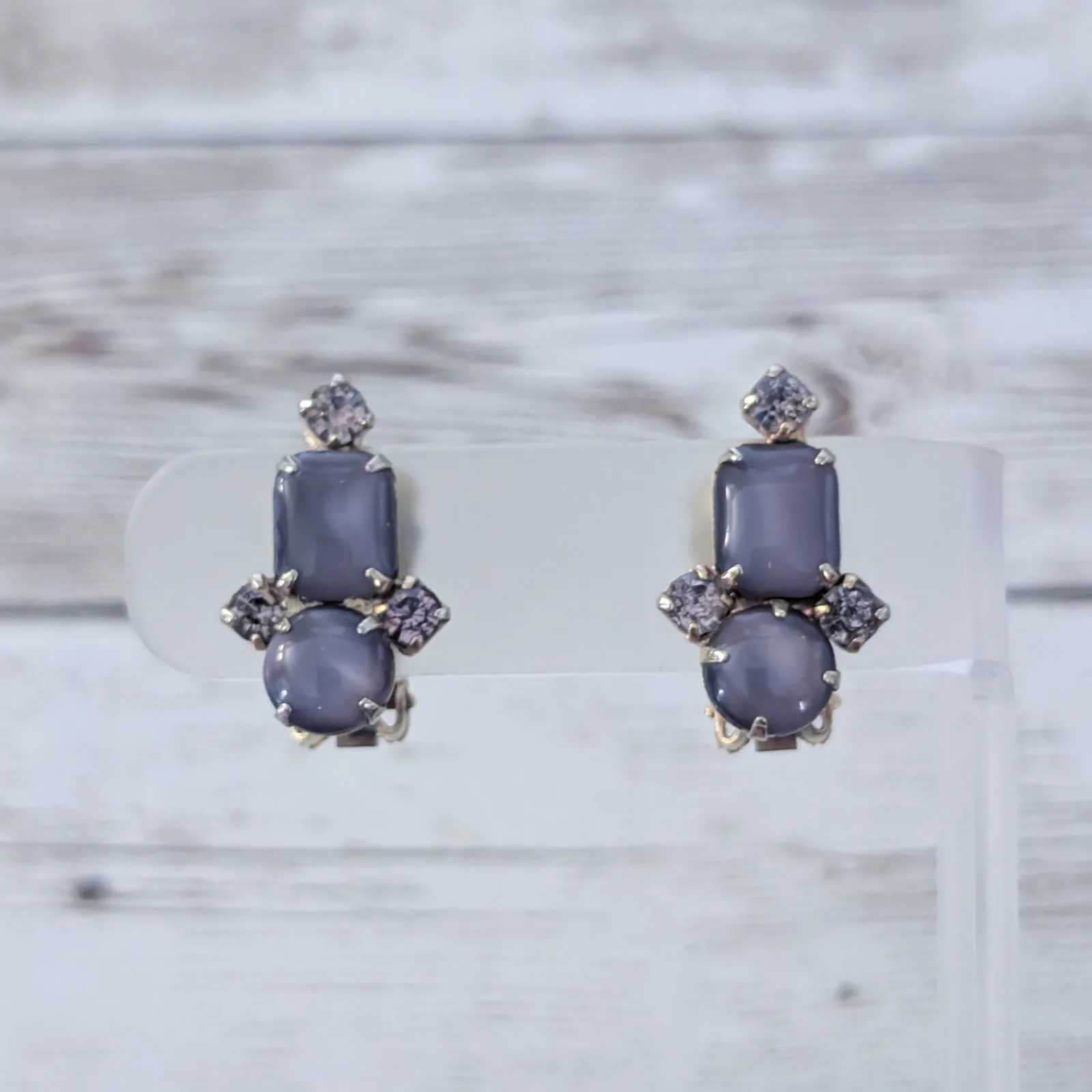 Vintage Clip On Earrings Stunning 1" Blue - Image 2