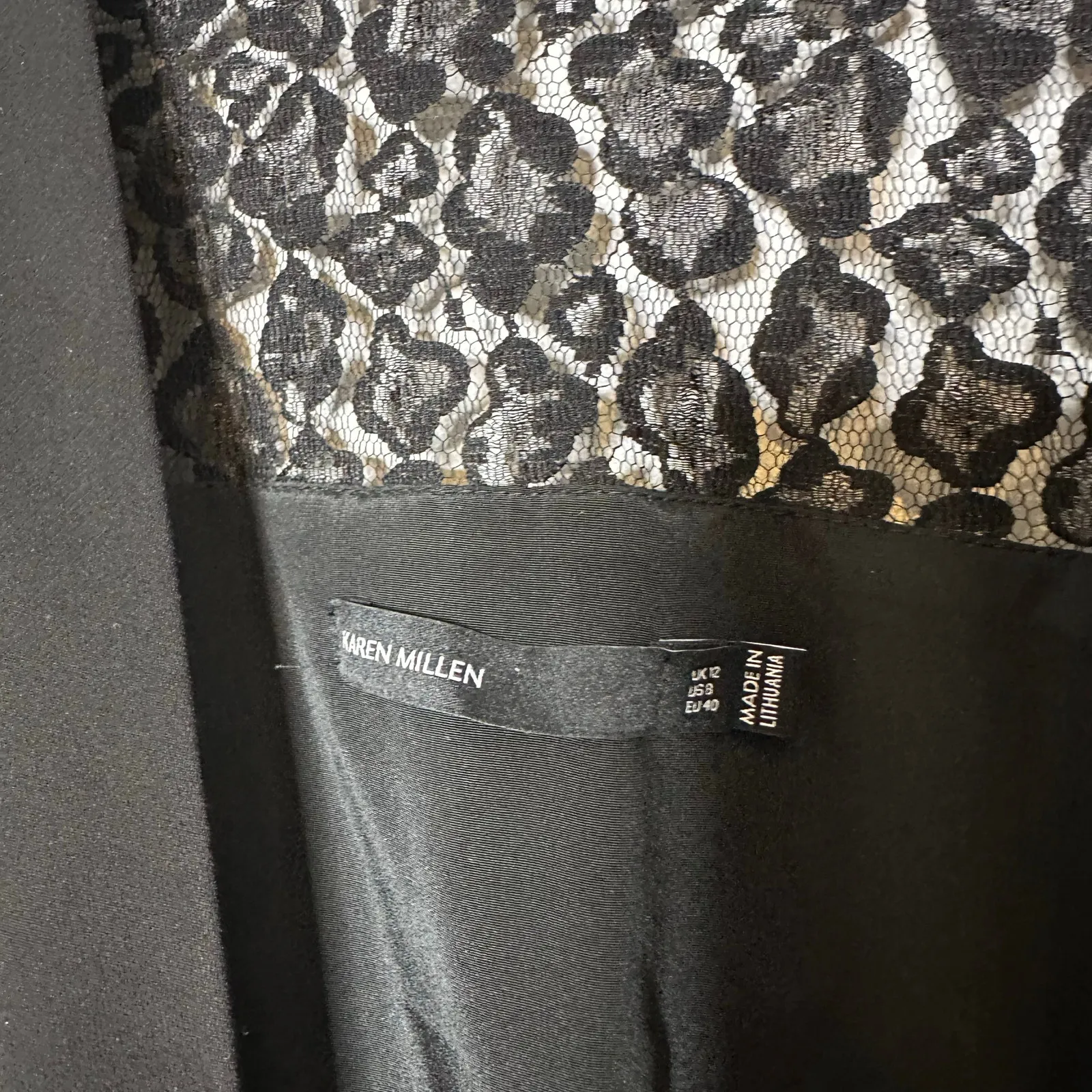 Karen Millen Tapered Leg Jumpsuit Lace Panel Sleeves Black Size‎ US 8/UK 12 - Image 7