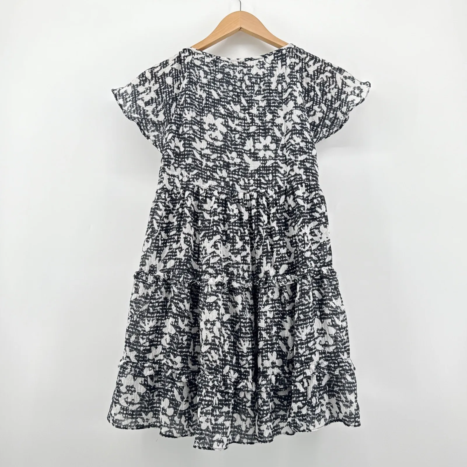 Urban Outfitters‎ Bea Gingham Floral Mini Dress Black White Short Sleeve Medium - Image 7