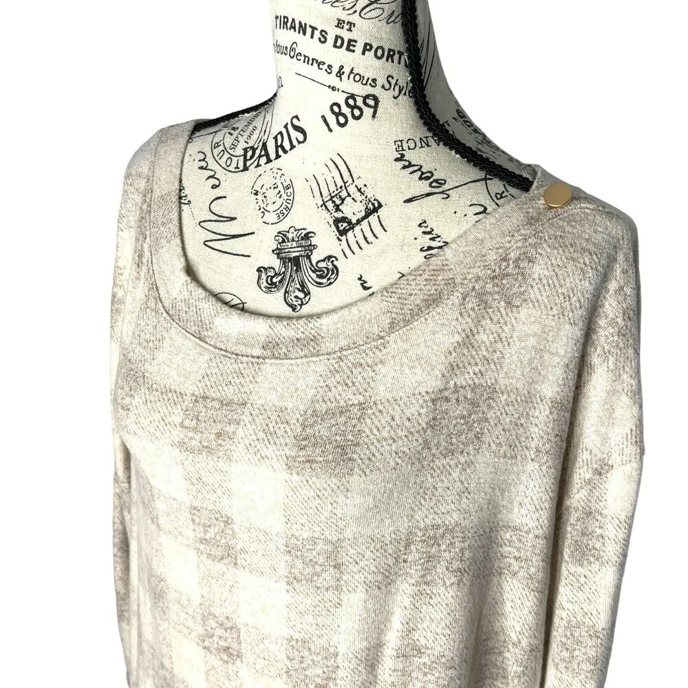 Maurices MEDIUM Cozy Relaxed Plaid Button Long Sleeve Dolman Boat Neckline Tee - Image 10