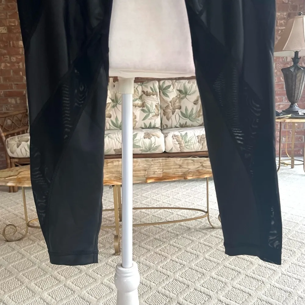 VMMV Black Leggings Faux Leather Satin Mesh M Workout Gym Athleisure Yoga Size M - Image 7