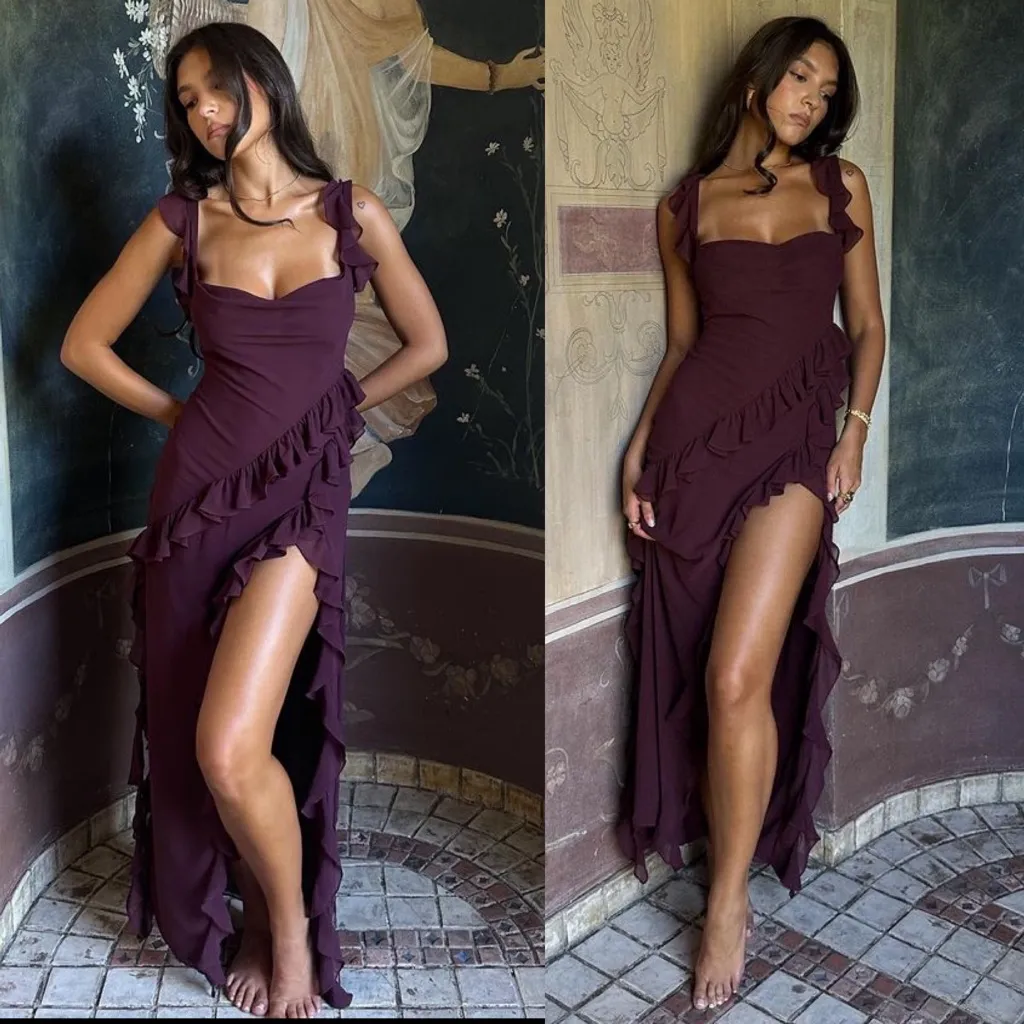 HOUSE OF CB ARIELA MULBERRY RUFFLE MAXI DRESS wine size XL NWOT‎ - Image 2