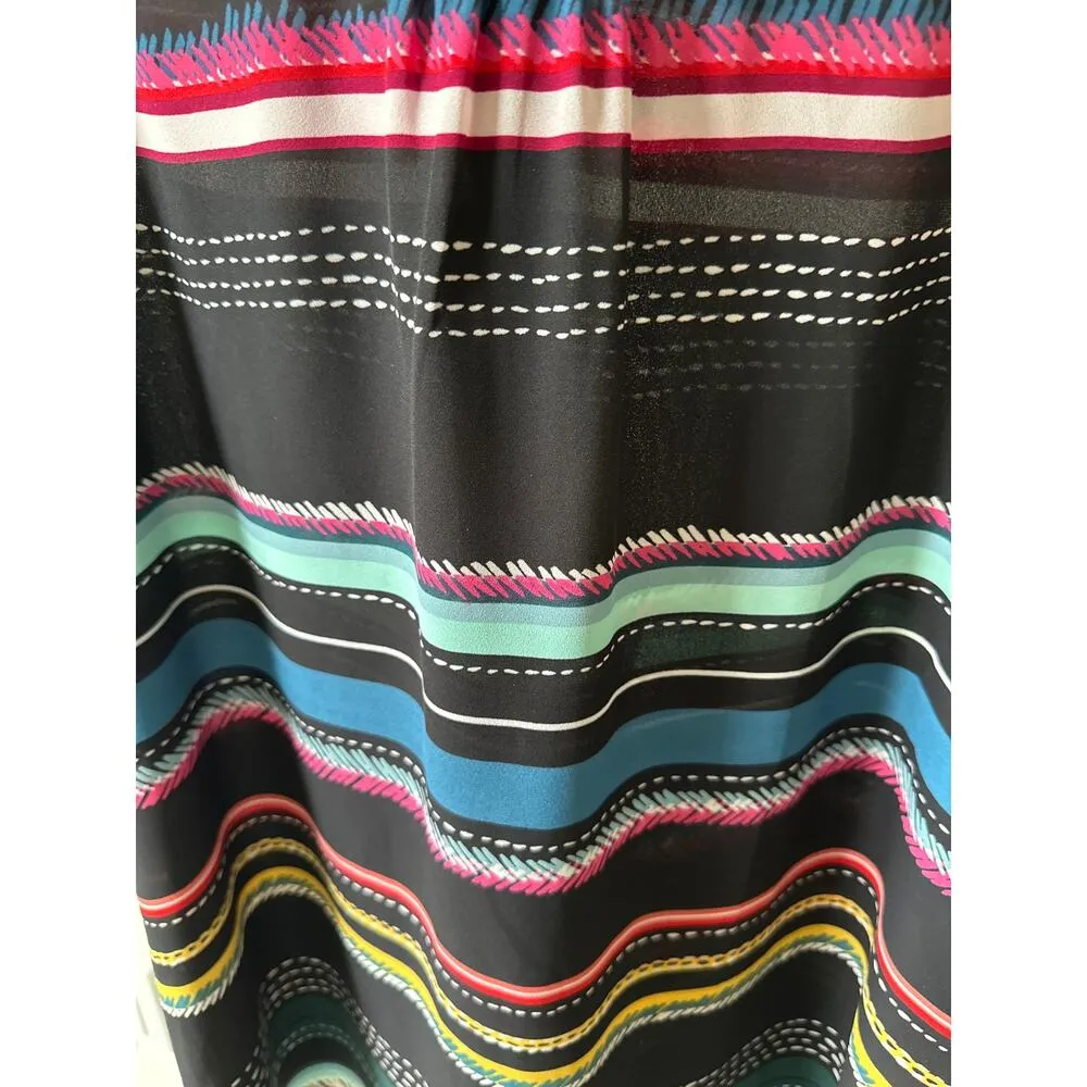 Van Heusen Women Black Colorful Stripes Sleeveless Blouse Size Large - Image 2