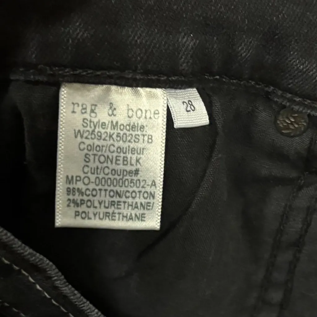 Rag & Bone Stone Black Ankle Dren Slim Boyfriend Jeans  Frayed Hem Size 28 - Image 12
