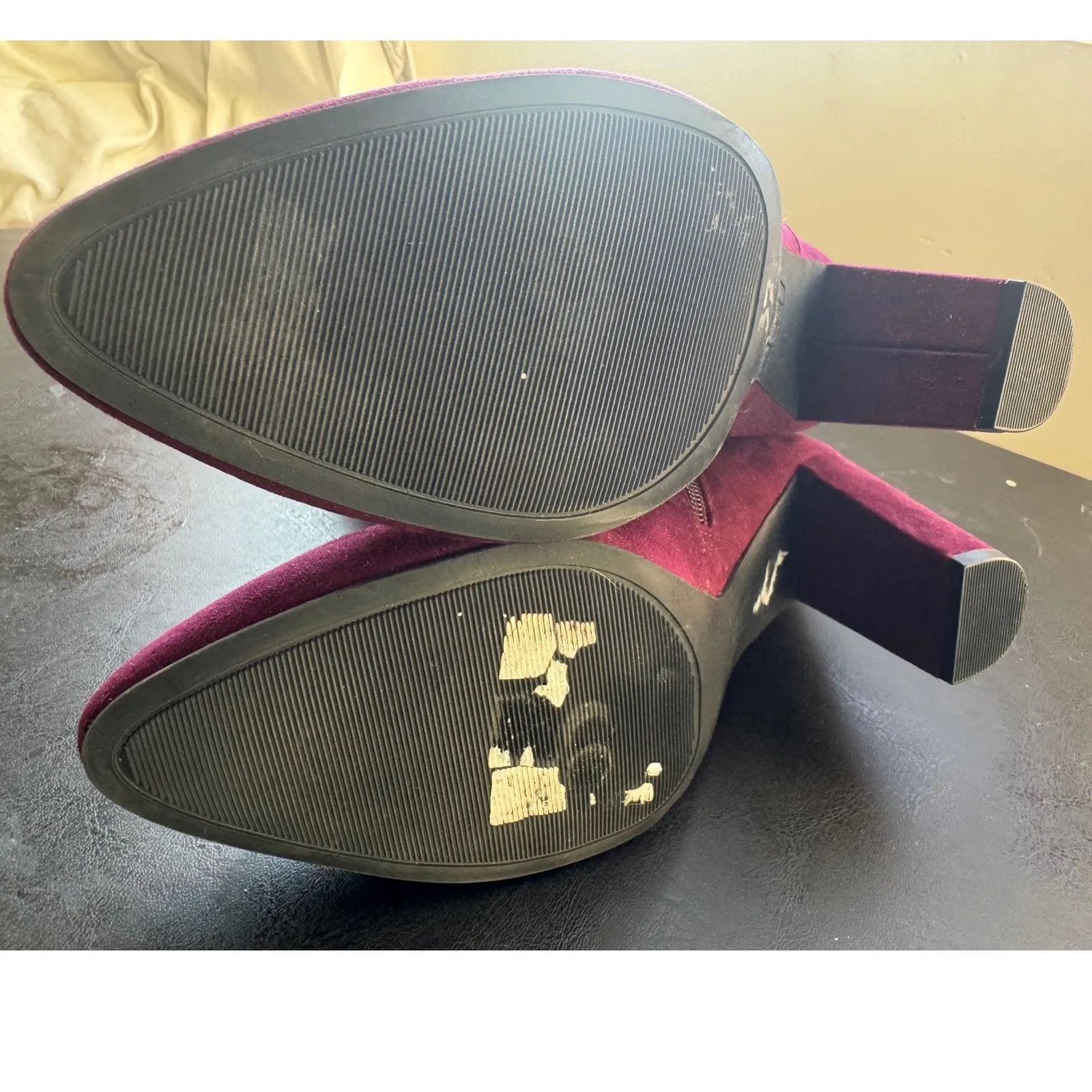 Jones NY sz 6 Womens Maroon Gold Suede Knee High Zip Pointed Heeled Boots Chic - Image 10