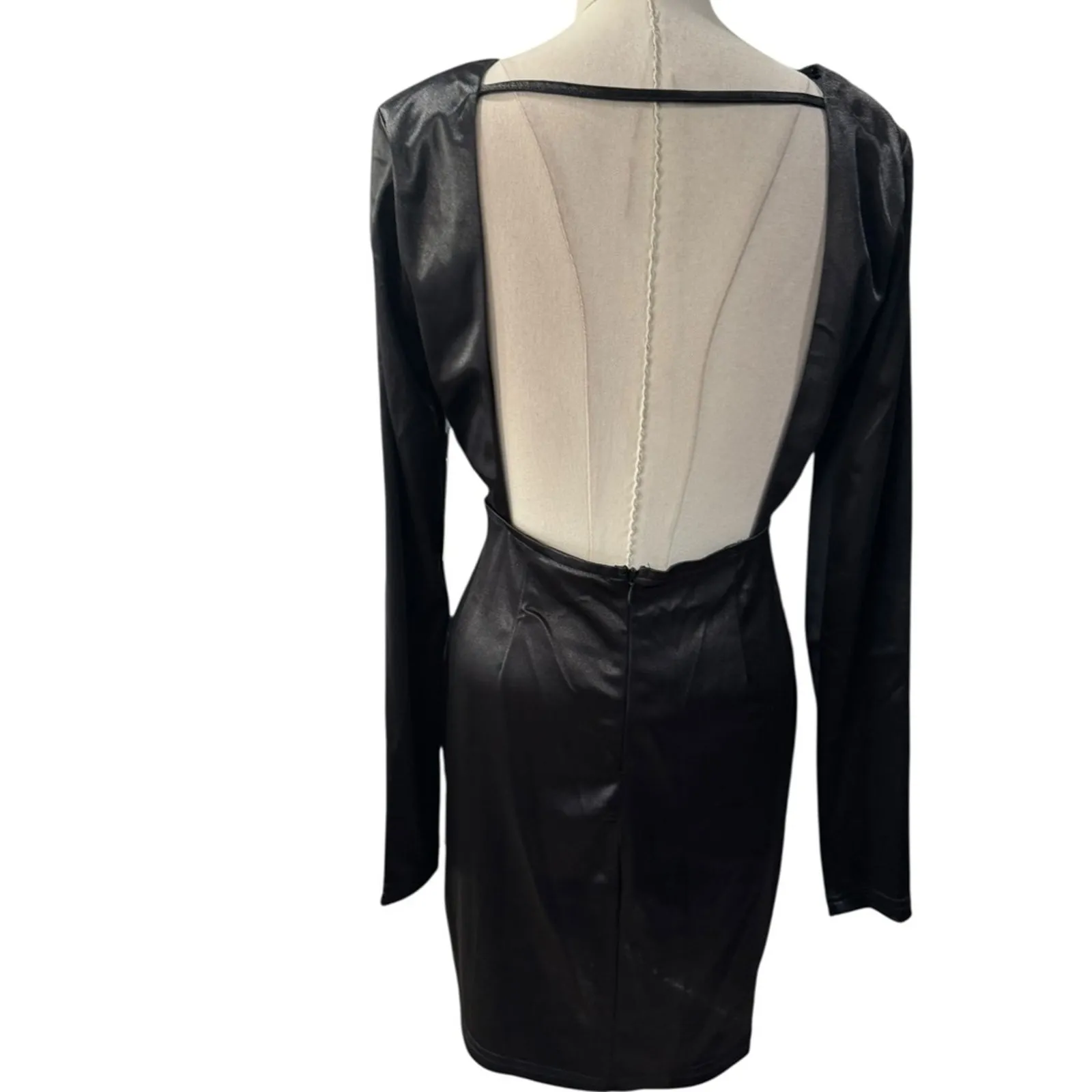 Lulu's Turned Up Black Long Sleeve Bodycon Dress Sleek Black Long Sleeve NEW - Image 5