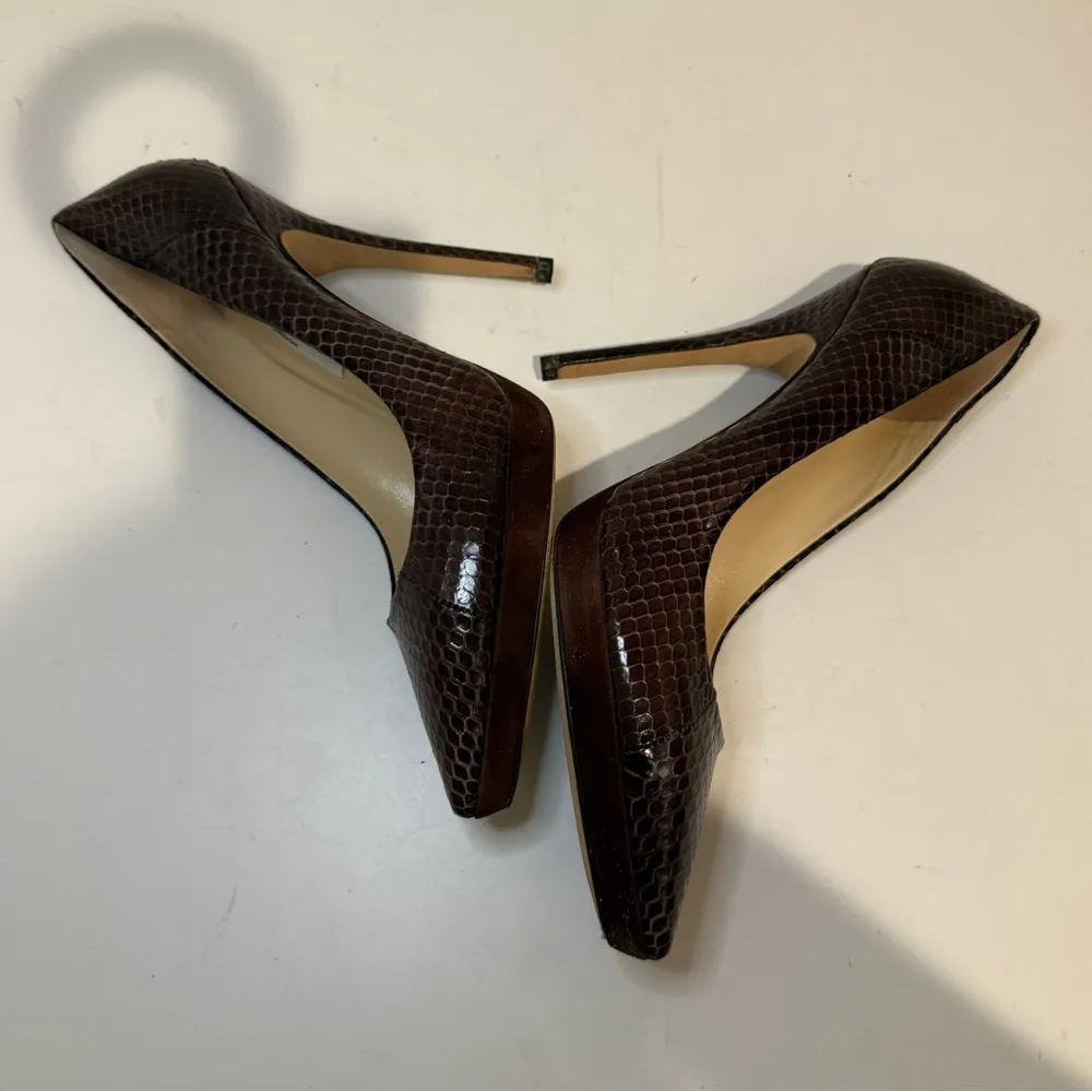 Jimmy Choo Tacco 120 Chocolate Brown Snakeskin Platform High Heels Pumps 40.5 - Image 5