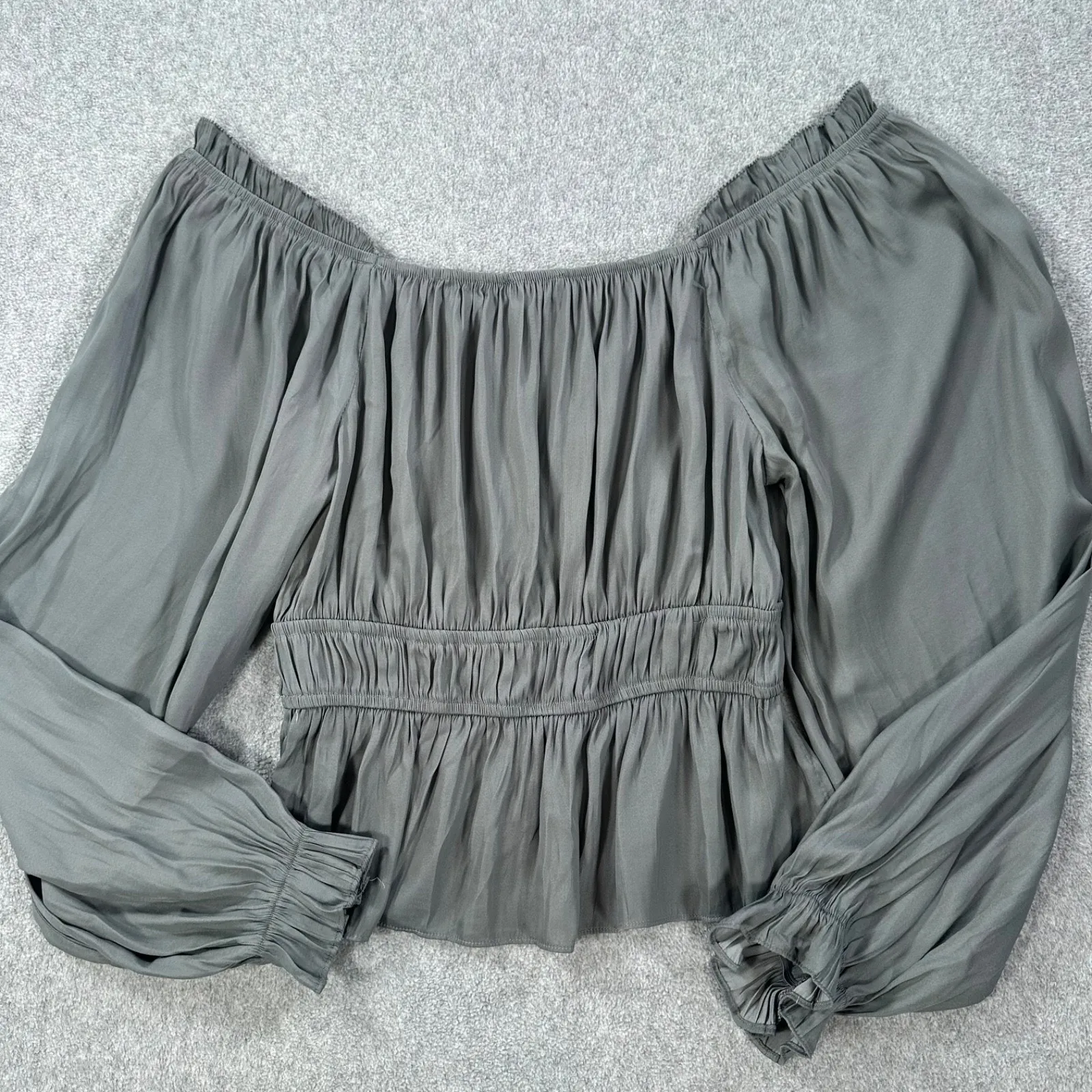 Grade & Gather Peasant Blouse Women's Small Green Long Sleeve Pleated Laganlook - Image 8