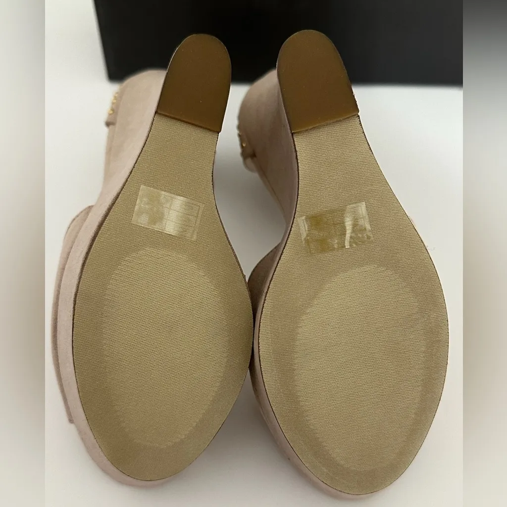 NIB JustFab Clea Nude Studded Cutout Wedge Heels Sandals Size 8.5 Platform Shoes - Image 7