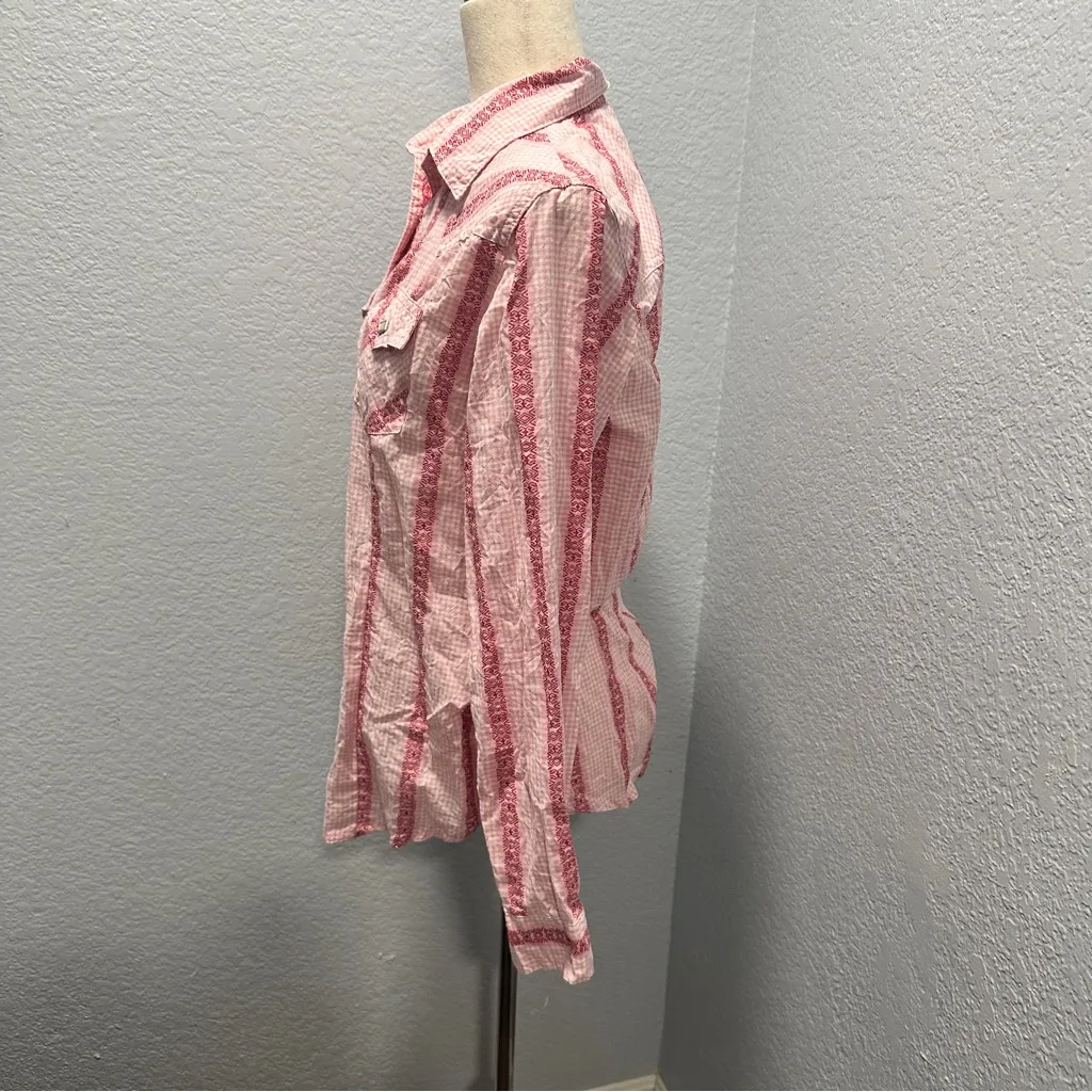 Wrangler Size M pink and White Striped Casual Button-Up Shirt western farmhouse - Image 6