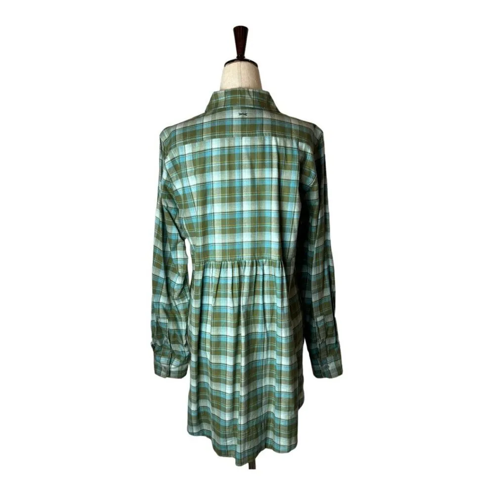 Tyler Boe Blue Green Plaid‎ Collared Button Front Pleated Back Tunic Top Size 10 - Image 2
