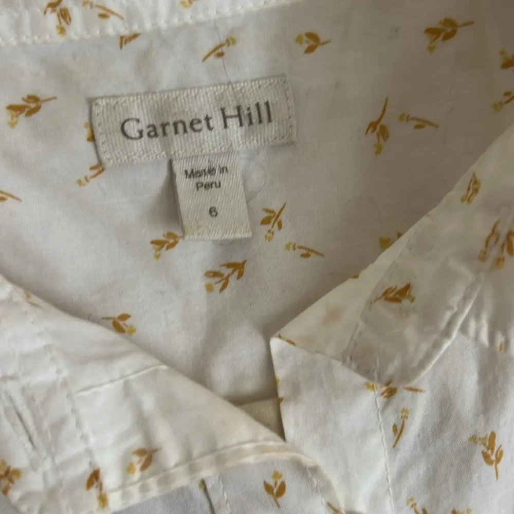 Garnet Hill Pima Organic Cotton Button Down Shirt Gold Yellow Floral Print 6 - Image 3