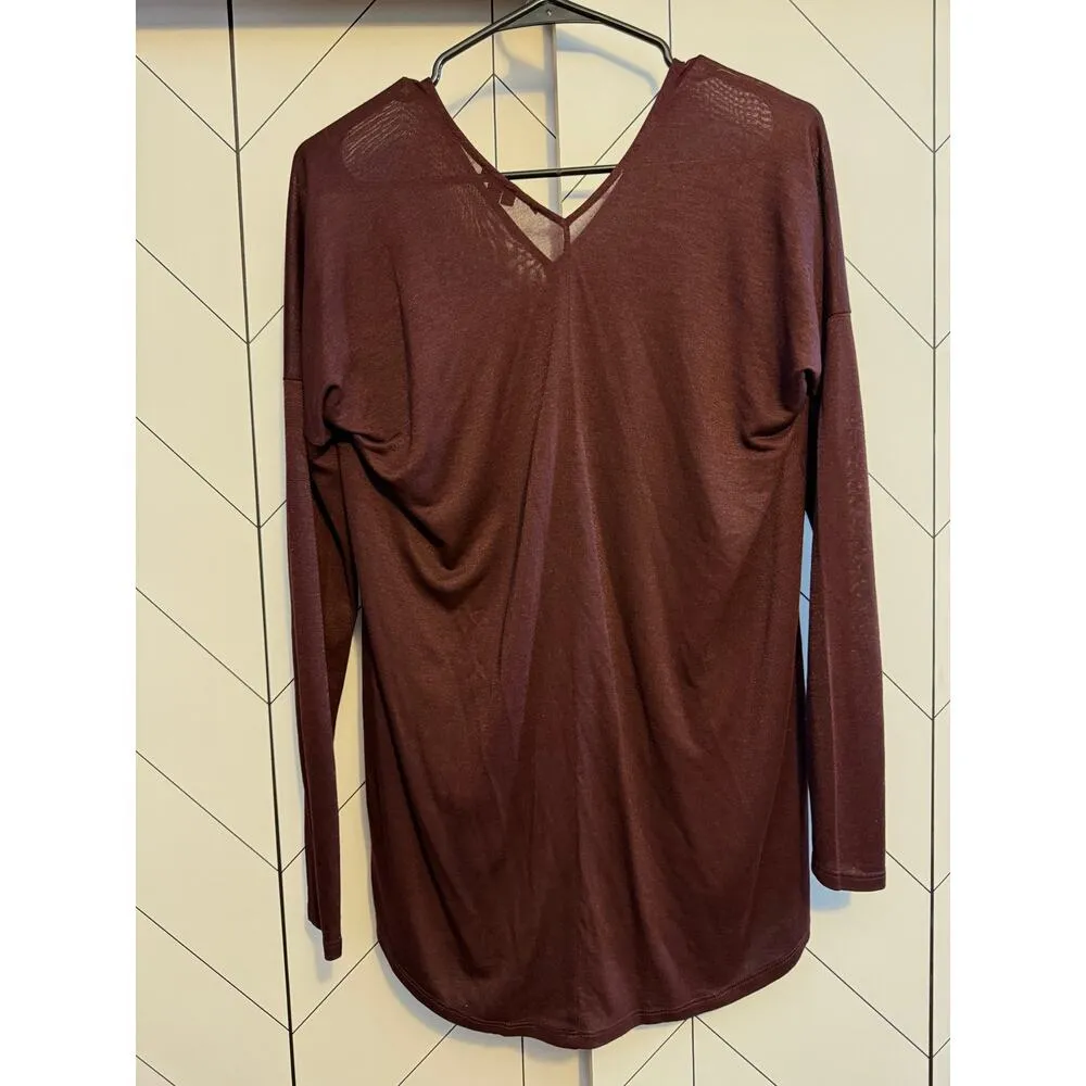 Vince Women’s Small Burgundy Wine V-neck Long Sleeve Light Shirt Top Blouse - Image 2
