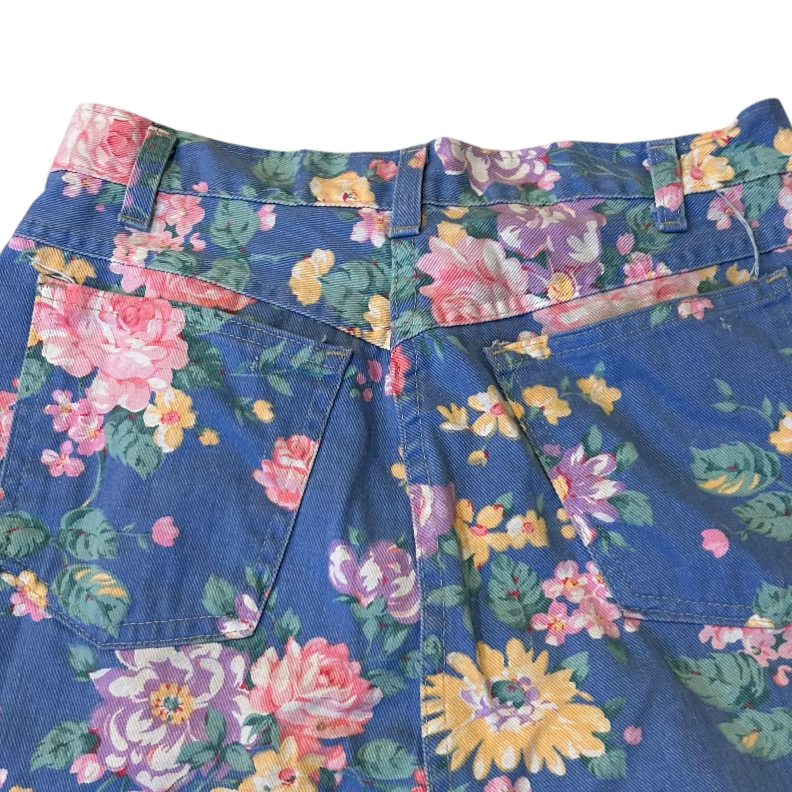 Vintage Floral Denim Bermuda Shorts Sz Small Blue Pink High Waist Festival Cute - Image 12