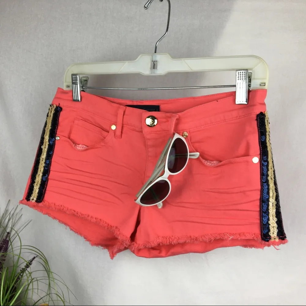 Juicy Couture Orange Sequin Stripe Denim Shorts 27 - Image 2