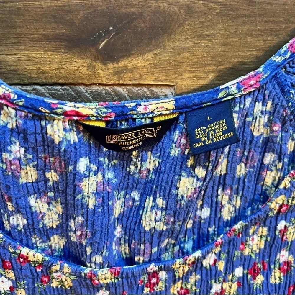 Shaver Lake Stretchy Slinky Floral Top Blouse Prairie Cottage core boho Large Blue - Image 2