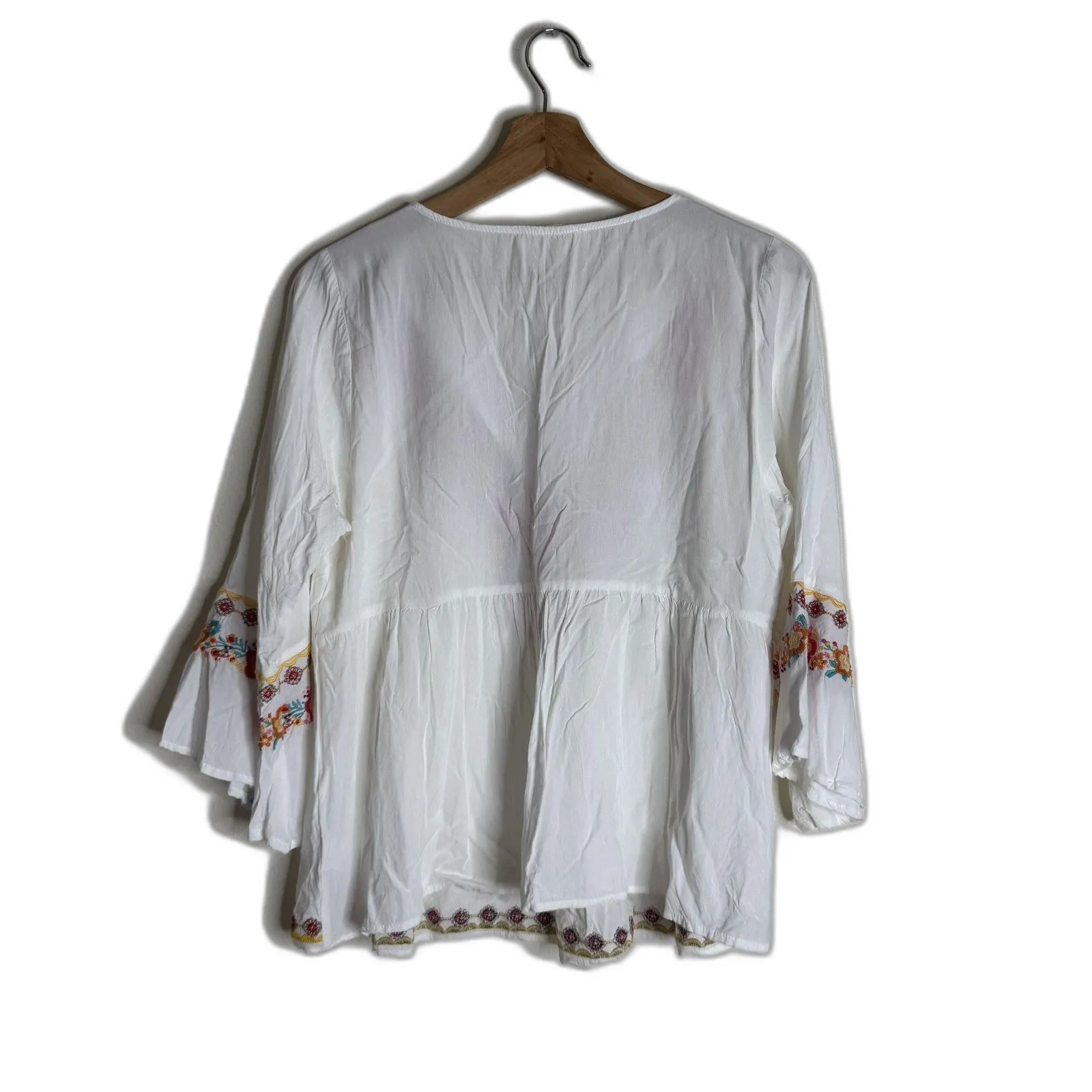 Savanna Jane Shirt Womens Medium White Embroidered Boho Peasant Tunic 3/4 Sleeve - Image 10