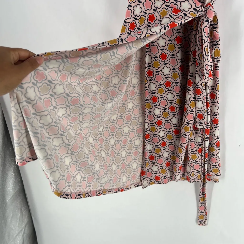 Boden Floral Wrap Dress Pink Frosting Knee Length Stretch Jersey Women’s Size‎ 4 - Image 7