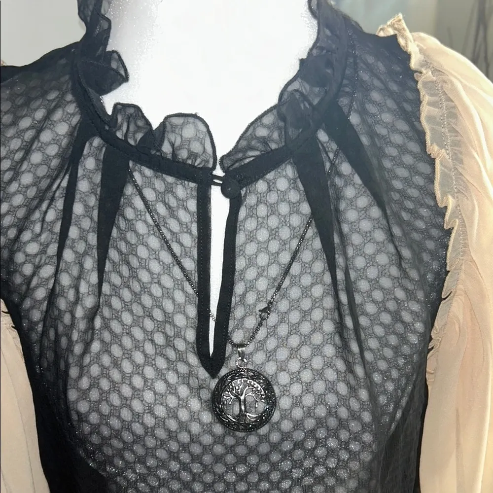 RACHEL Rachel Roy Black Ruffled Sheer Blouse Size M - Image 2