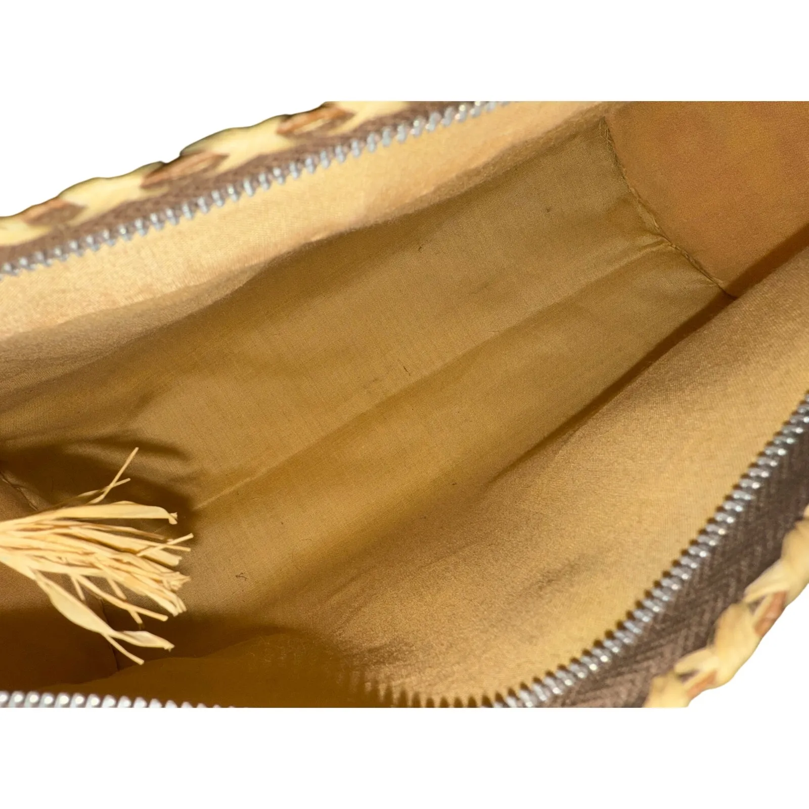 Vintage 70s Woven Straw Floral clutch bag rare handmade rattan beach purse boho - Image 5