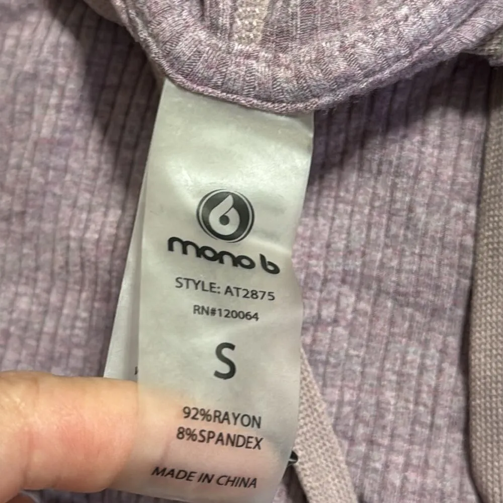 Mono B size small pullover purple hoodie with front pocket long sleeve ribbed - Image 6