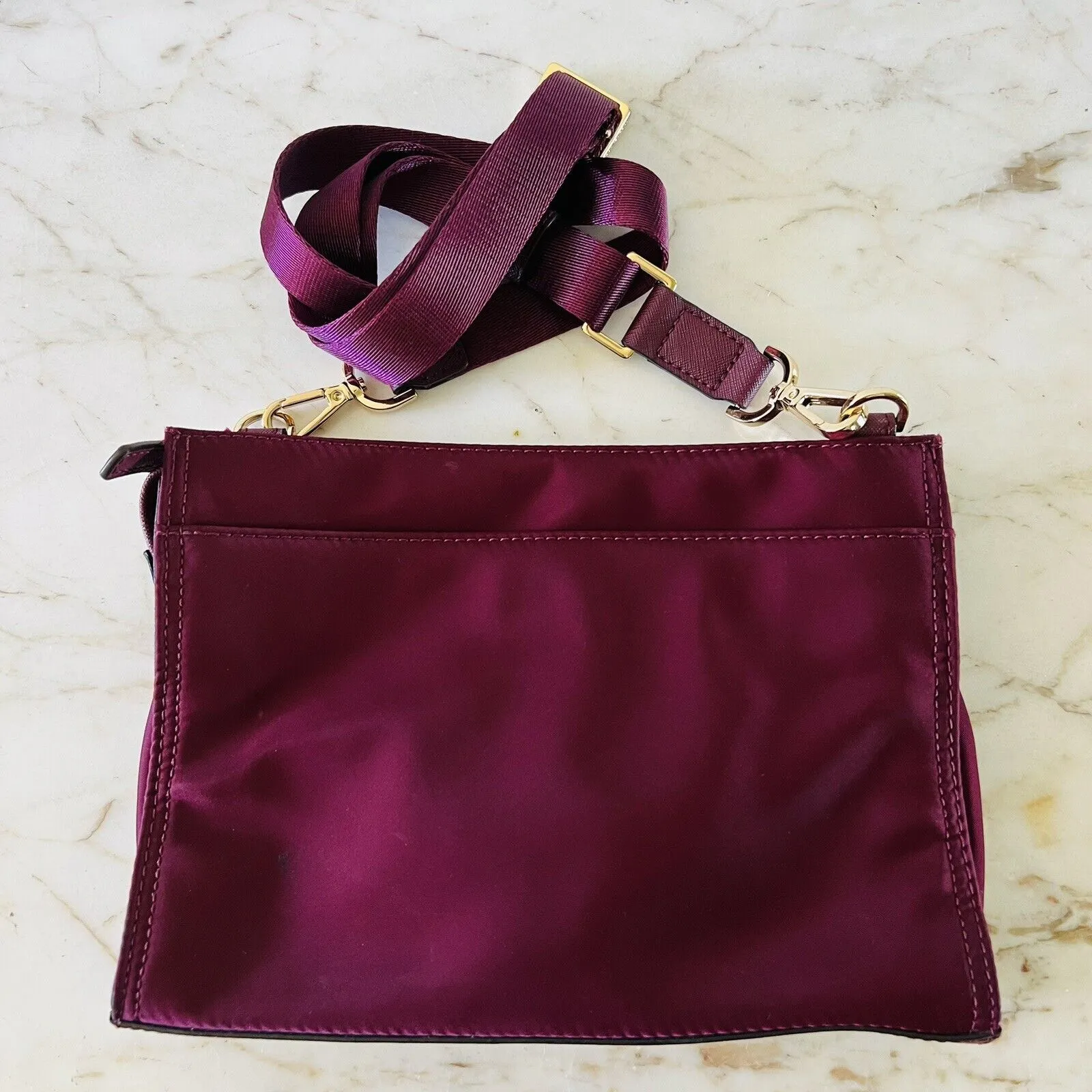 MICHAEL KORS Janie Plum Burgundy Nylon East West Crossbody Bag - Image 6