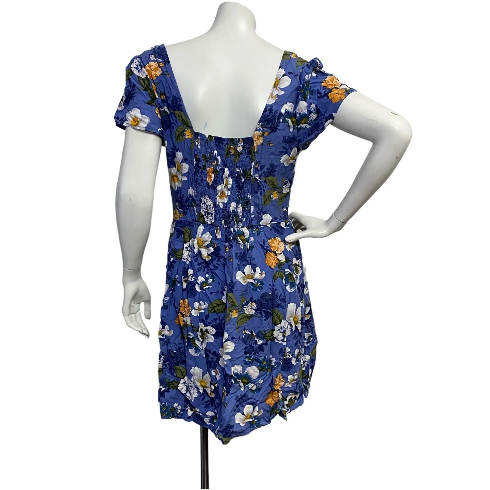 Xhilaration Women Small Blue Floral Milkmaid Button Front Dress Spring Summer - Image 6