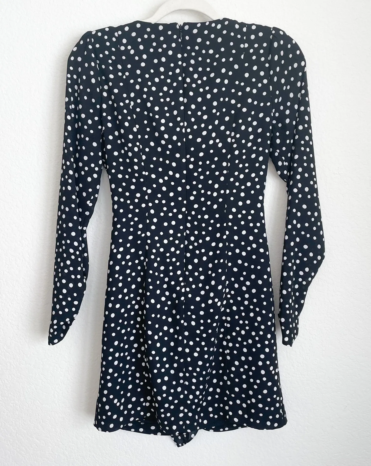 Corinne Black & White Polka Dot Long Sleeve Ruffle Mini Dress - Image 13