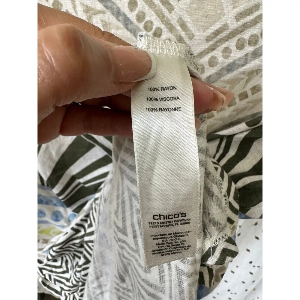 Women's Sheer Geometric Graphic Tribal Artsy Wide V Neck Blouse XL - Image 6