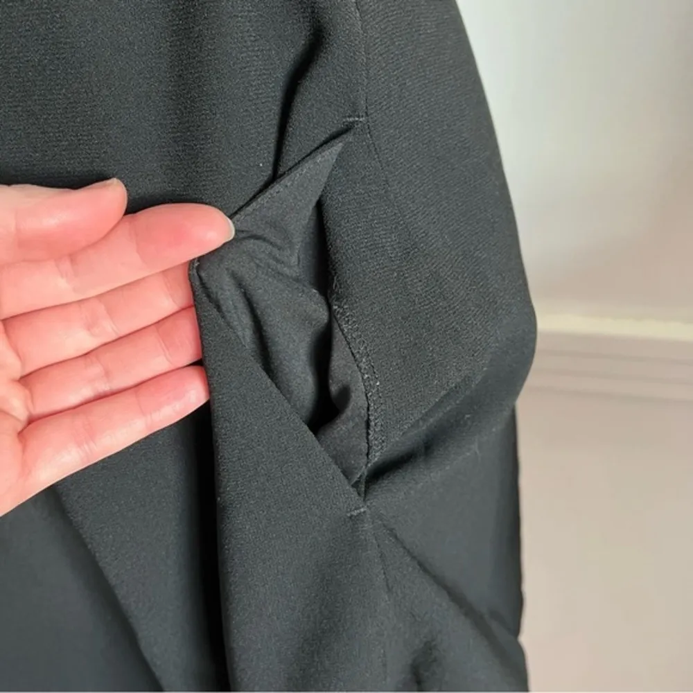 Vince • Solid Black V Neck Fit Flare Pockets Mini Dress - Image 8